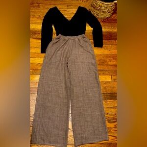 Forever 21 Taupe Wide Leg Elastic Waist Pants & Black Bodysuit